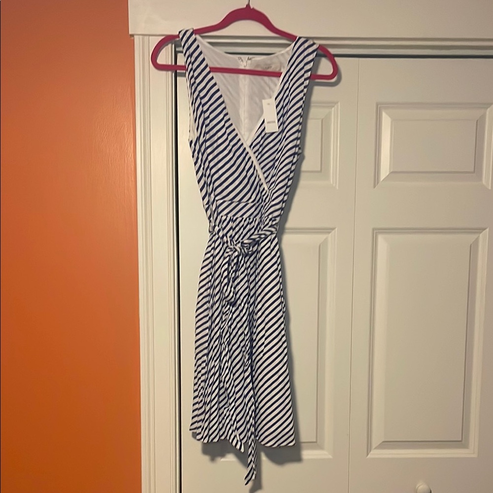 LOFT Striped Sleeveless Wrap Dress